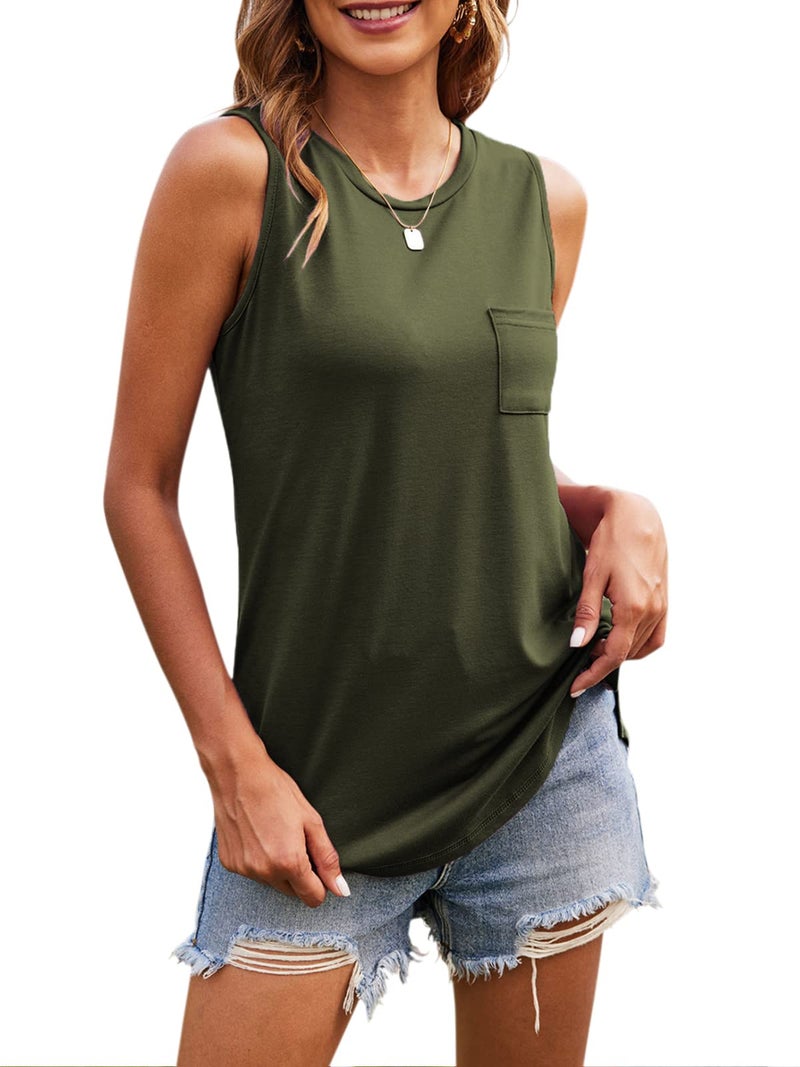 Hount Women's Summer Sleeveless Shirts Casual Tank Tops Loose Fit (Army Green, S) - Image 3